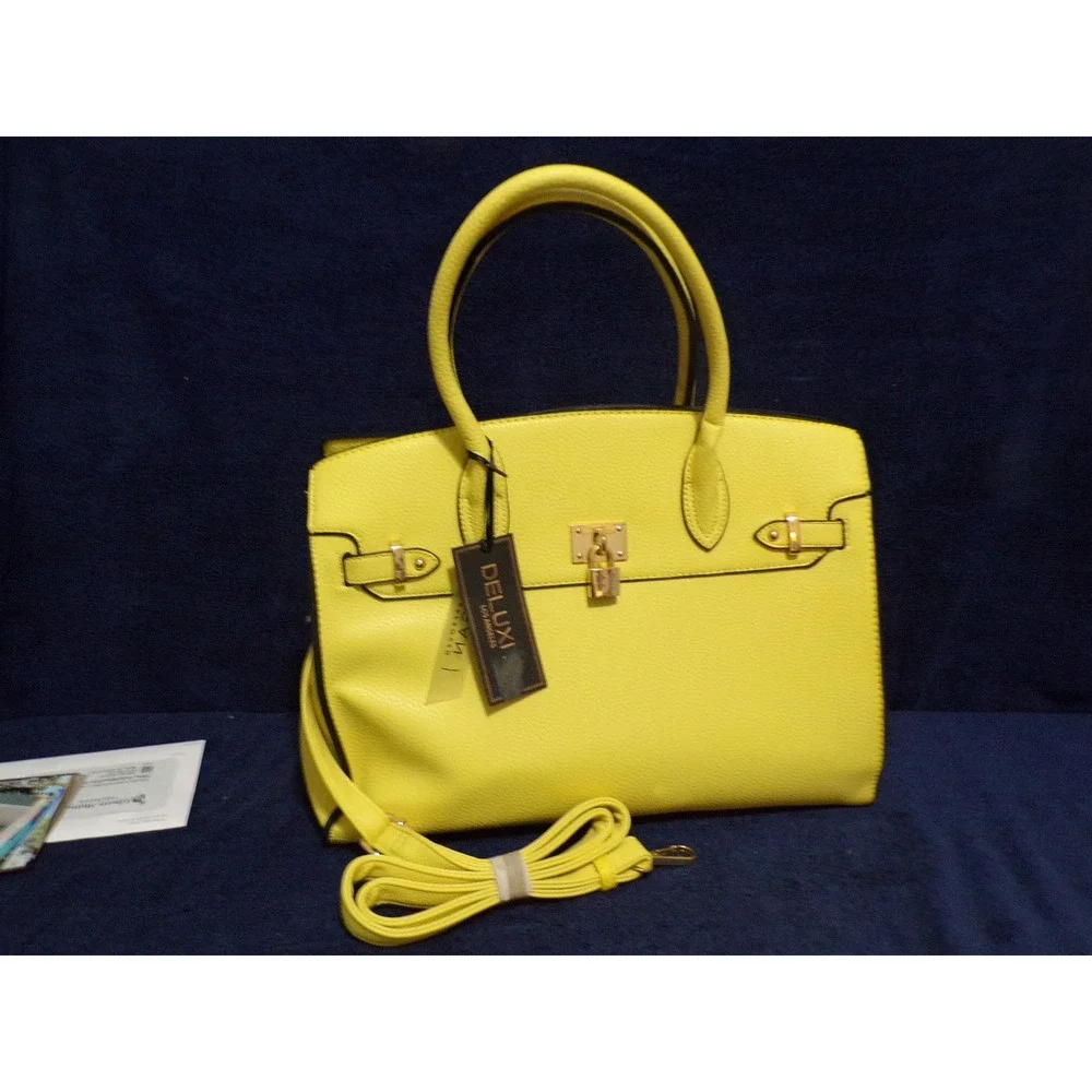 Deluxity Los Angeles Yellow‎ Leather Satchel Crossbody Bag Gold Hardware NWT
